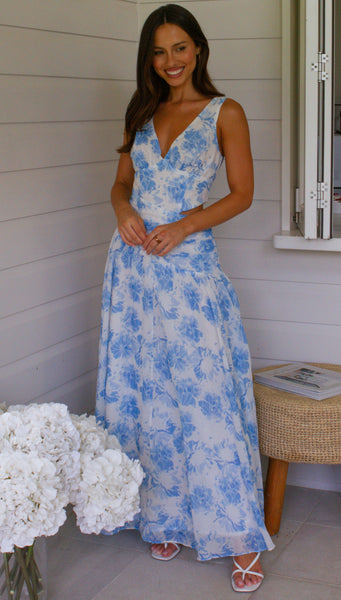 Angelica Maxi Dress (Blue Floral)