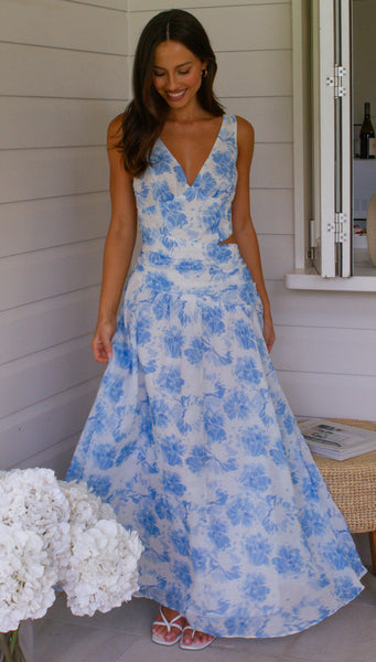 Angelica Maxi Dress (Blue Floral)