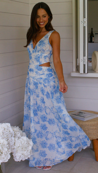 Angelica Maxi Dress (Blue Floral)