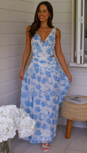 Angelica Maxi Dress (Blue Floral)