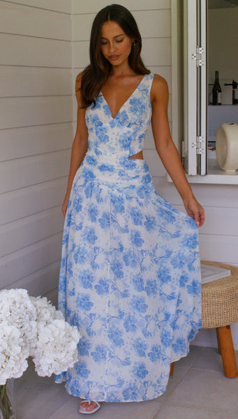 Angelica Maxi Dress (Blue Floral)