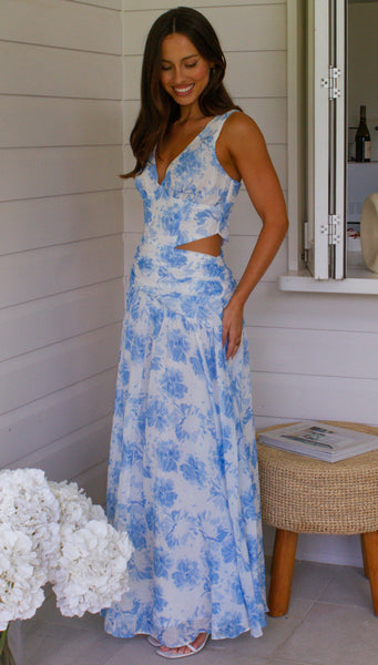 Angelica Maxi Dress (Blue Floral)