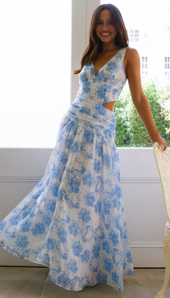 Angelica Maxi Dress (Blue Floral)