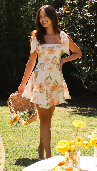 Edin Mini Dress (Peach Floral)