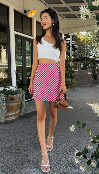 Sophia Mini Dress (White & Gingham)