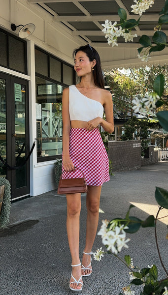 Sophia Mini Dress (White & Gingham)