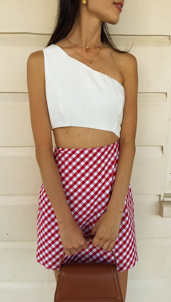 Sophia Mini Dress (White & Gingham)