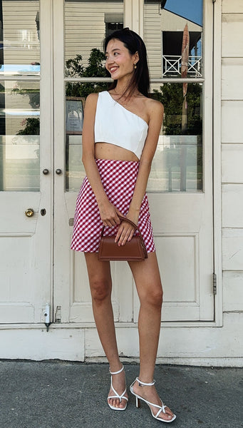 Sophia Mini Dress (White & Gingham)