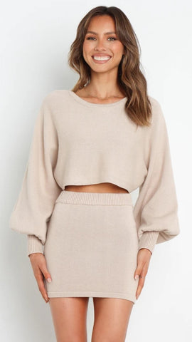 Beige Bodycon Knit Mini Skirt