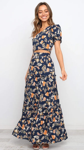 Navy Floral Midi Skirts