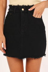 Black Solid Denim Mini Skirt
