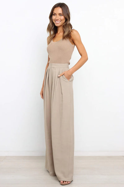 Beige Wide-Leg Casual Pants