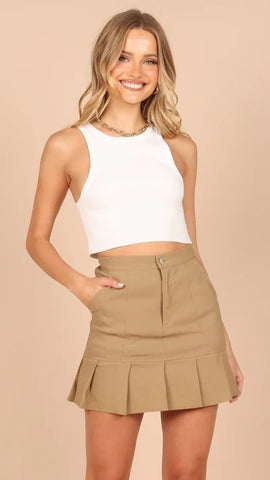 Khaki Pleated Mini Skirt