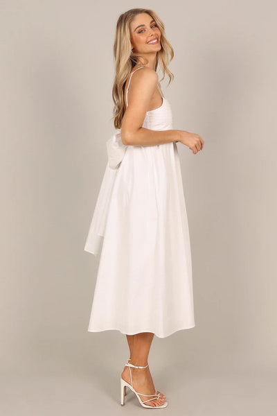 White Back Bow Back Midi Dress