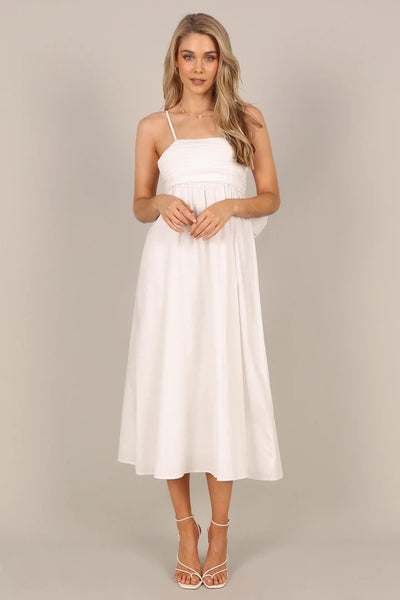 White Back Bow Back Midi Dress