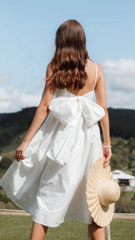 White Back Bow Back Midi Dress