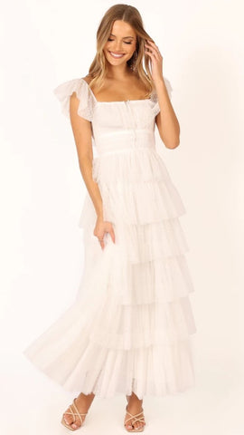 White Tulle Midi Dress