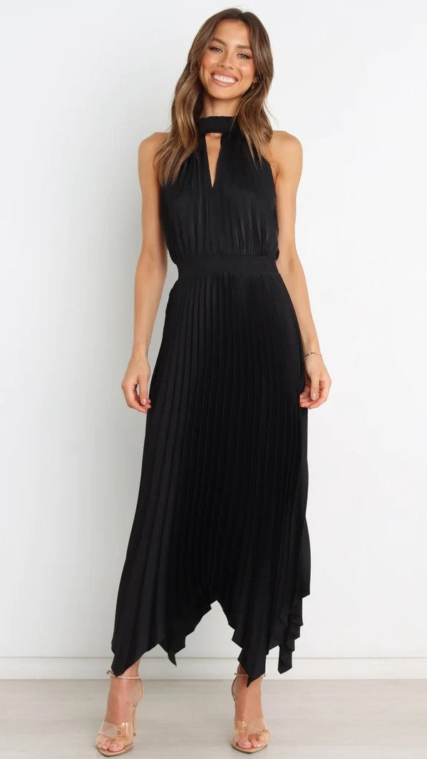 Black Elegant Halter Midi Dress