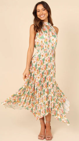 Sage Floral Halter Midi Dress