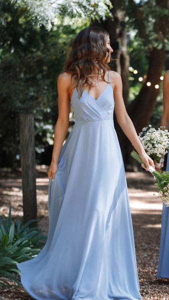 Blue Solid Surplice Maxi Dress