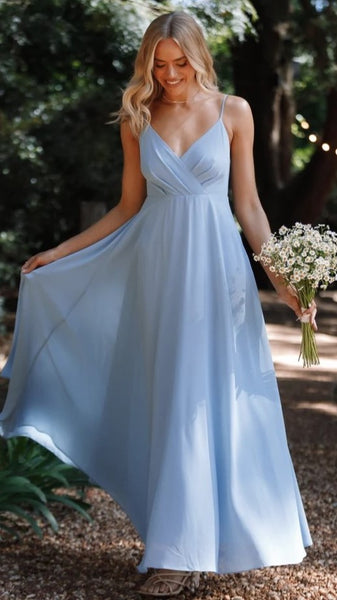 Blue Solid Surplice Maxi Dress