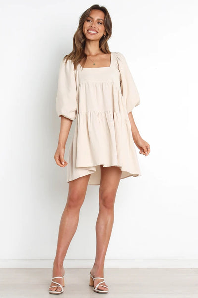 Cream Babydoll Mini Dress