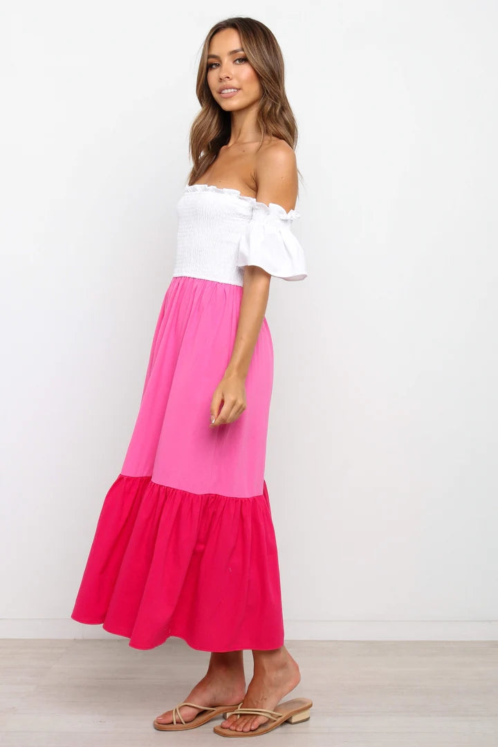 Hot Pink Color Block Midi Dress