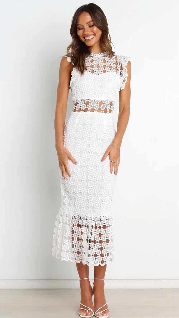 White Crochet Lace Midi Dress – Gabi Swimwear