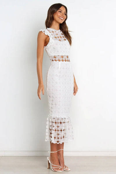 White Crochet Lace Midi Dress