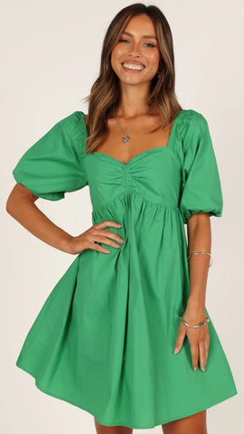 Green Sweetheart Neckline Mini Dress