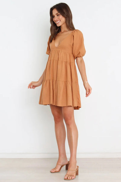 Tan Babydoll Mini Dress