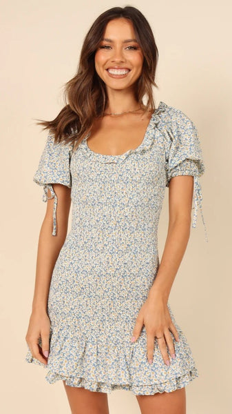 Blue Floral Slim Mini Dress