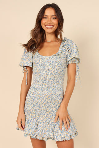 Marabella Shirred Mini Dress - Blue