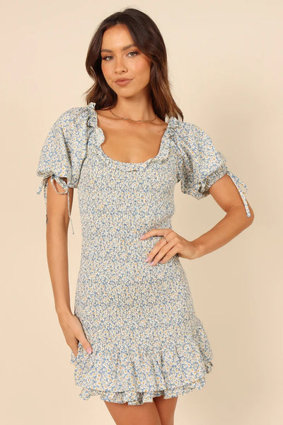 Blue Floral Slim Mini Dress