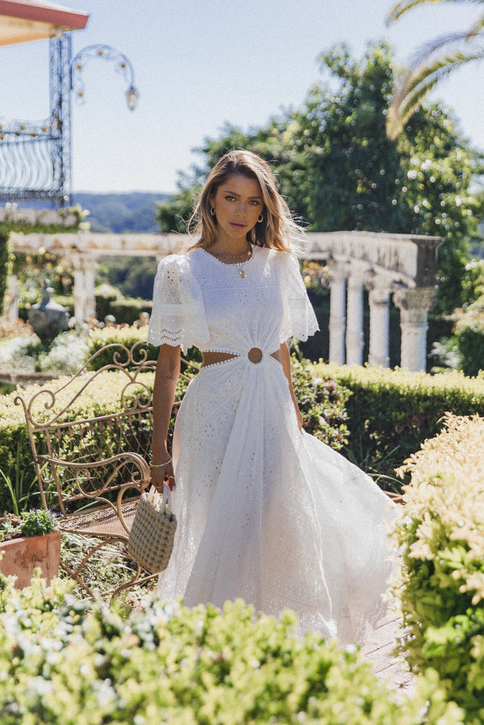 Merletto Cut Out Maxi Dress - White Gabi Swimwear Merletto Cut Out Maxi Dress - White Gabi Swimwear