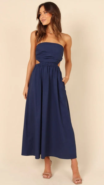 Navy Blue Cutout Bandeau Midi Dress