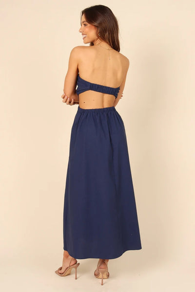 Navy Blue Cutout Bandeau Midi Dress