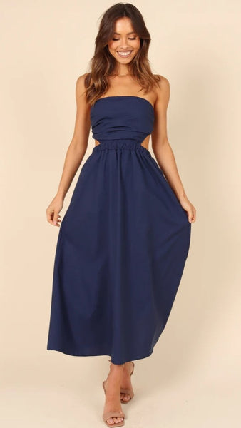 Navy Blue Cutout Bandeau Midi Dress