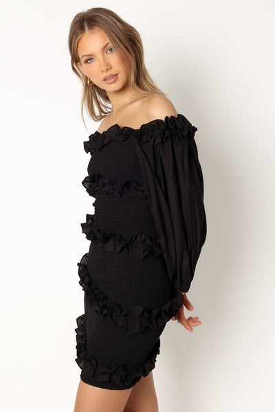 Reba Off Shoulder Mini Dress - Black