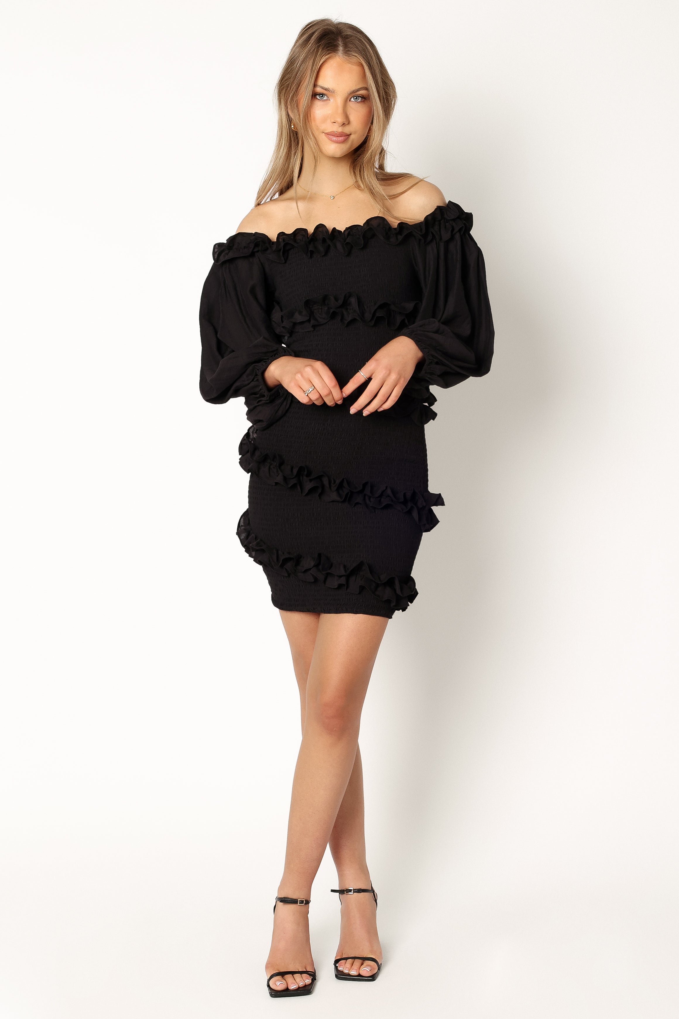 Reba Off Shoulder Mini Dress - Black