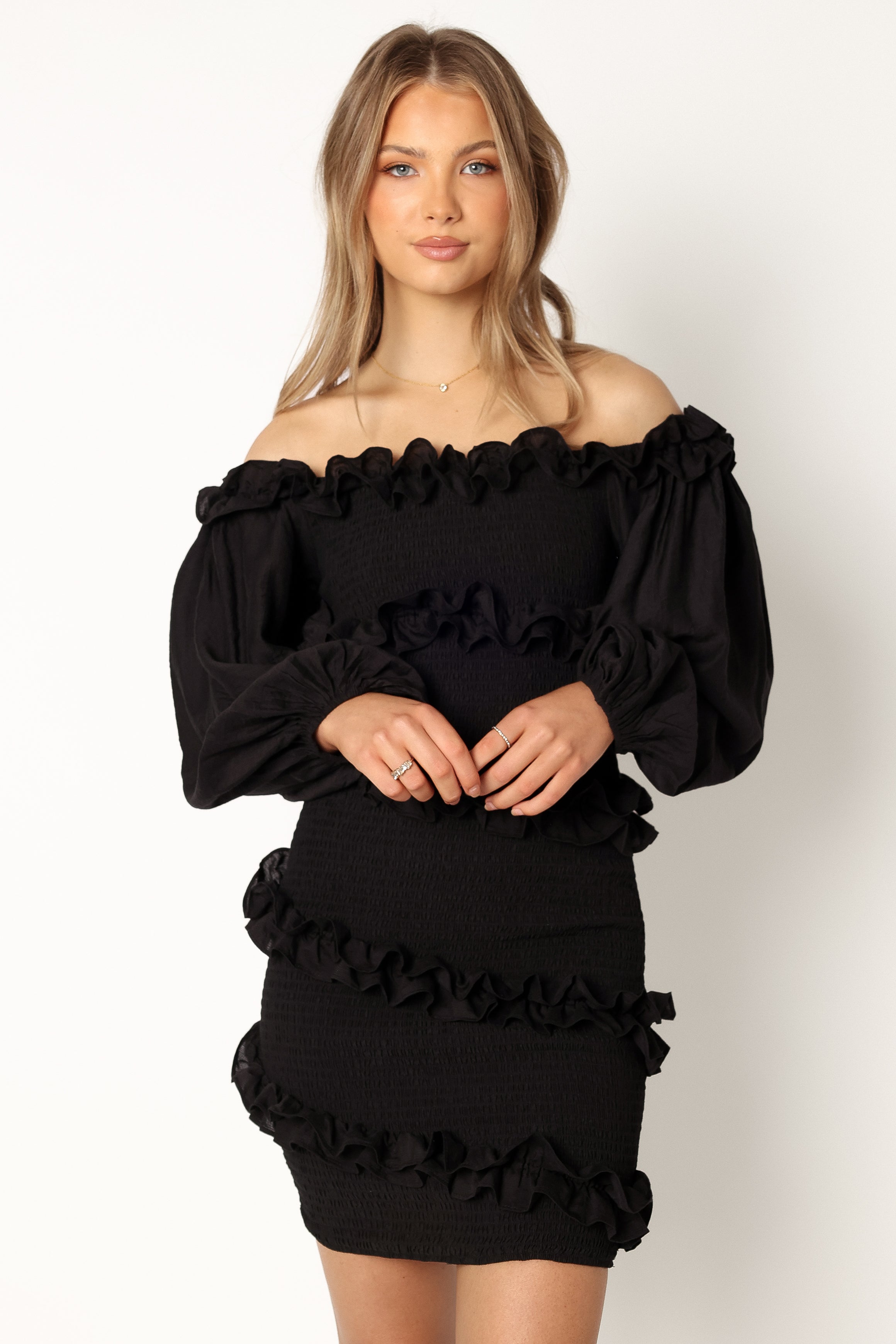 Reba Off Shoulder Mini Dress - Black