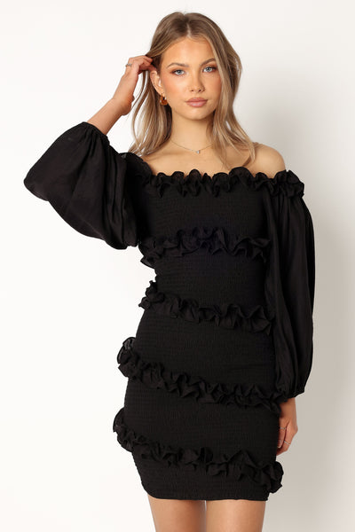 Reba Off Shoulder Mini Dress - Black