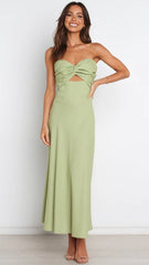 Green Front Twisted Bandeau Midi Dress