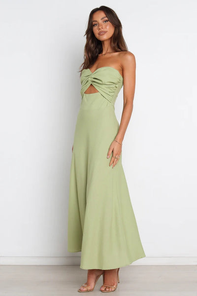 Green Front Twisted Bandeau Midi Dress