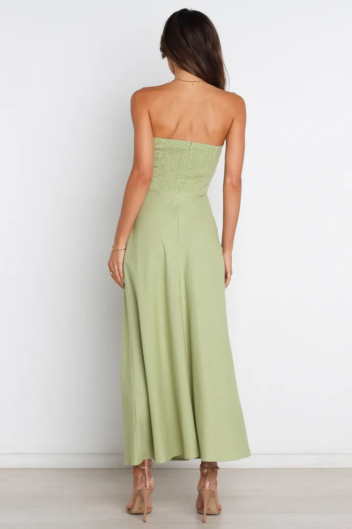Green Front Twisted Bandeau Midi Dress