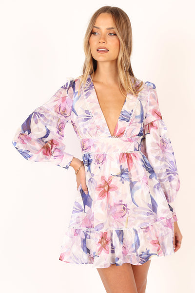 Rume Long Sleeve Mini Dress - Purple Floral