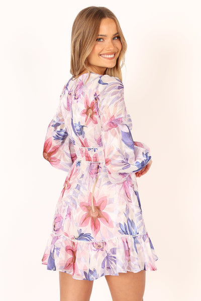 Rume Long Sleeve Mini Dress - Purple Floral