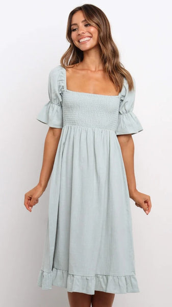 Light Blue Smocked Midi Dress