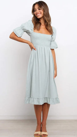 Light Blue Smocked Midi Dress