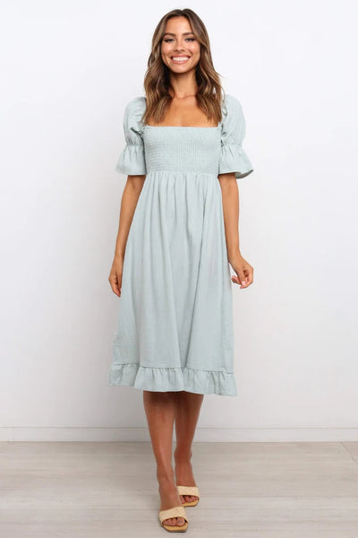 Light Blue Smocked Midi Dress